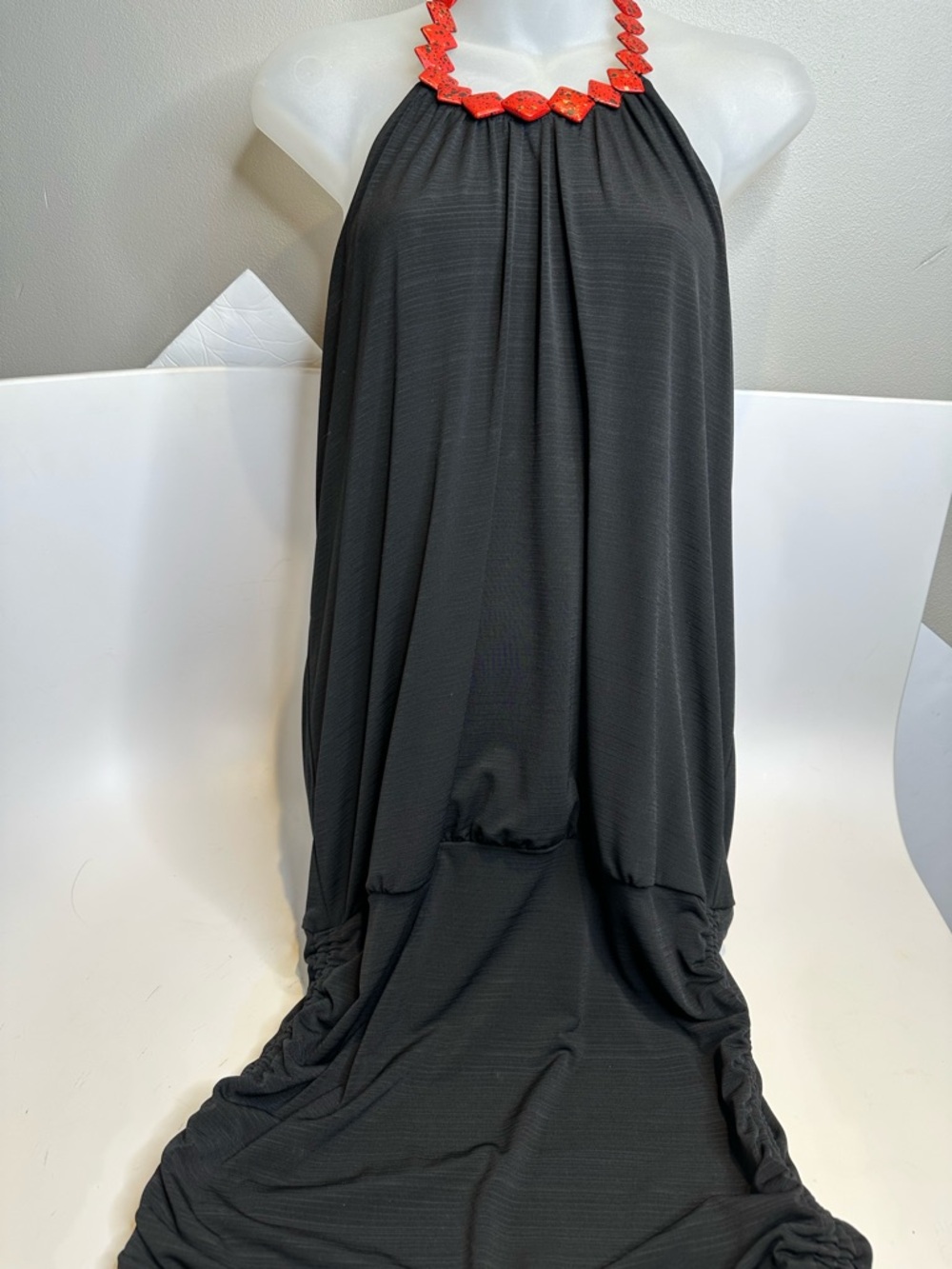 Speechless Black Maxi Skirt with Coral Halter Detail - Picture 2 of 7